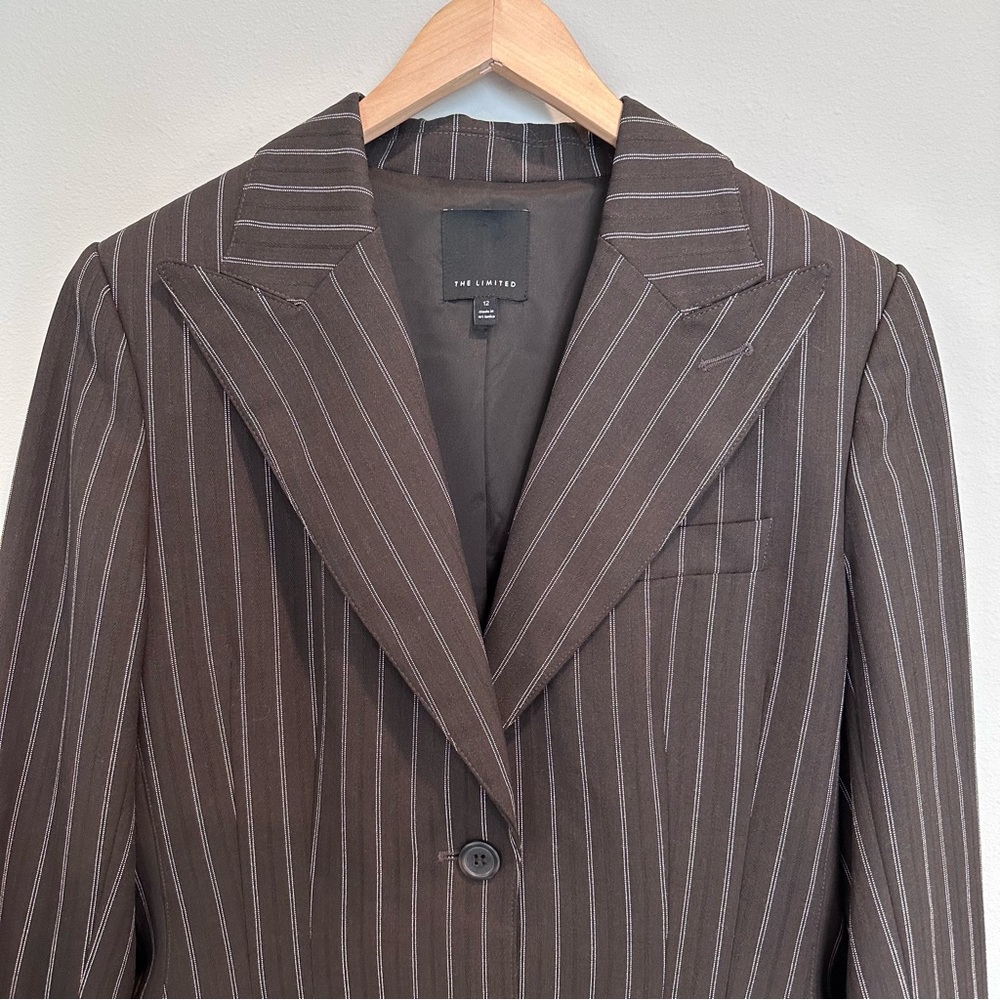 The Limited Pinstripe Brown/Cream Blazer Two Button Suit Jacket Office Business - Picture 2 of 14